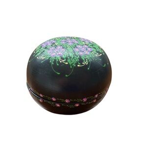 Floral Hand painted Black Lacquer Wooden Lidded Trinket Container